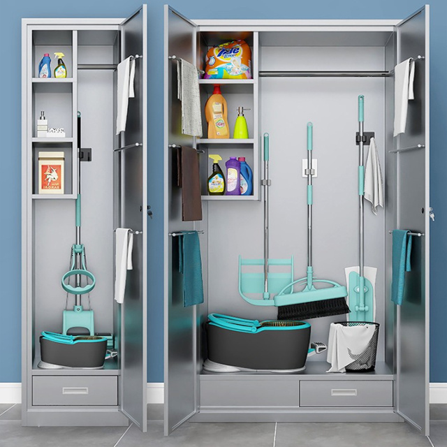 Large space Double Swing Metal Door broom and mop cabinet clean medicine storage cabinet