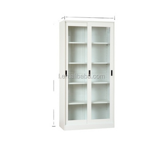 Full-height Vintage steel 2 glass door cupboard with 4 adjustable shelves design sliding door filing cabinet