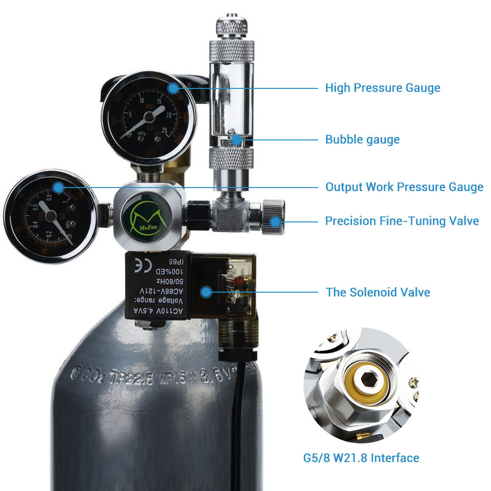 aquarium co2 regulator with Check Valve Bubble Counter magnetic Solenoid Valve MUFAN Aquarium CO2 pressure-reducing valve