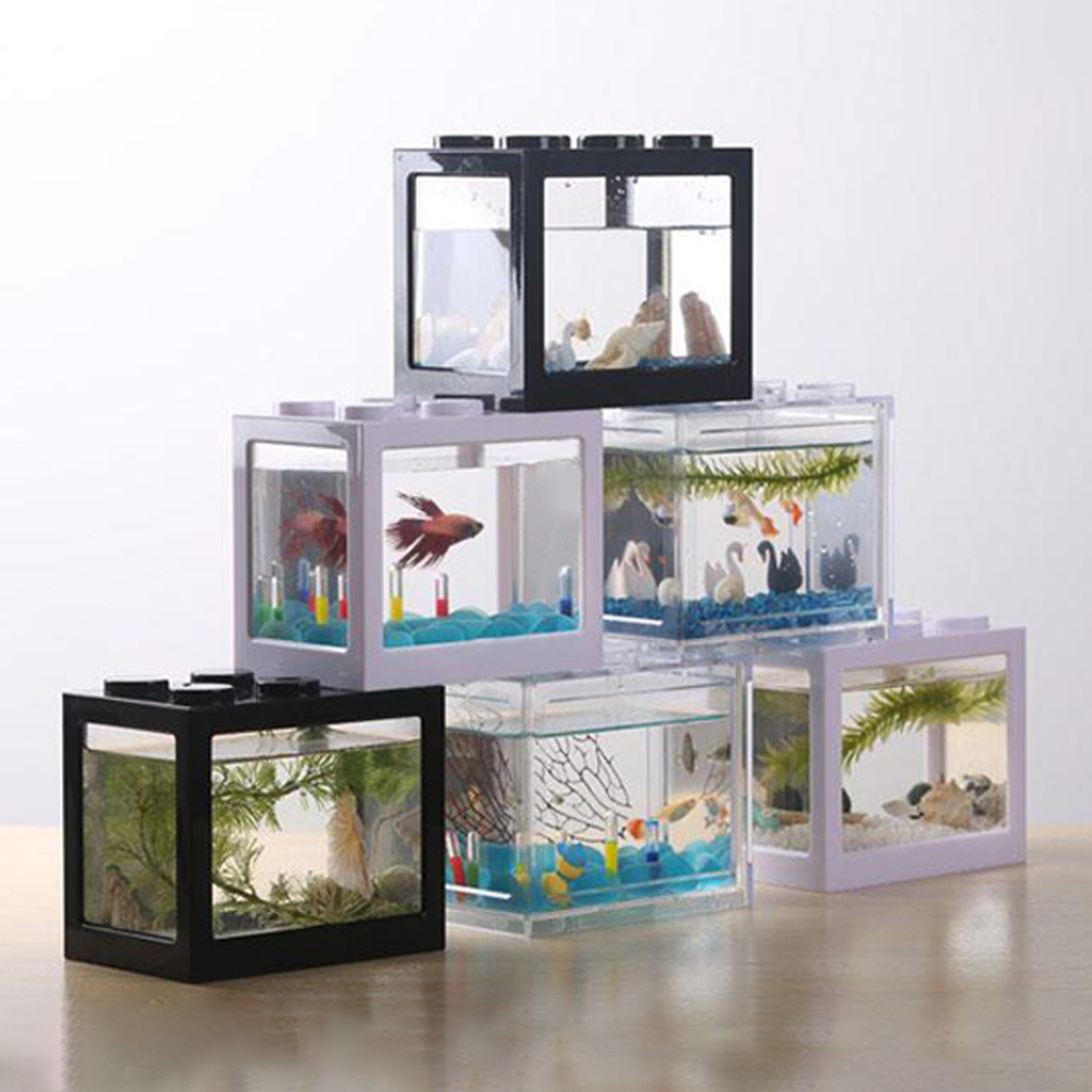 Mini aquarium Betta fish tank Multi-function colorful box  Creative Building block fish tank home office Tea Table Feeding box