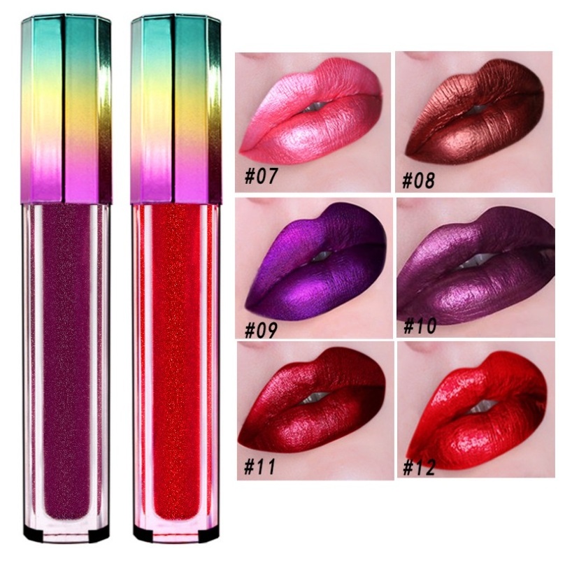 Metal Shining Lipgloss Magic Lipstick Tube Glitter Shimmer Color Private Label Extreme High Shine Liquid Metallic Lip Gloss