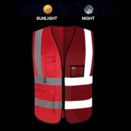 5 Pack Reflective Safety Vest for Women, Men High Visibility Reflective Vest with 5 Pockets Neon Red in stock for man and woman