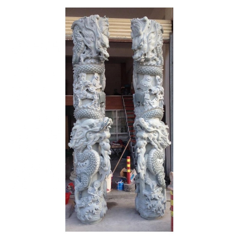 Outdoor Decorative Roman Pillars Hand Carved Chinese White Marble Stone Dragon Column