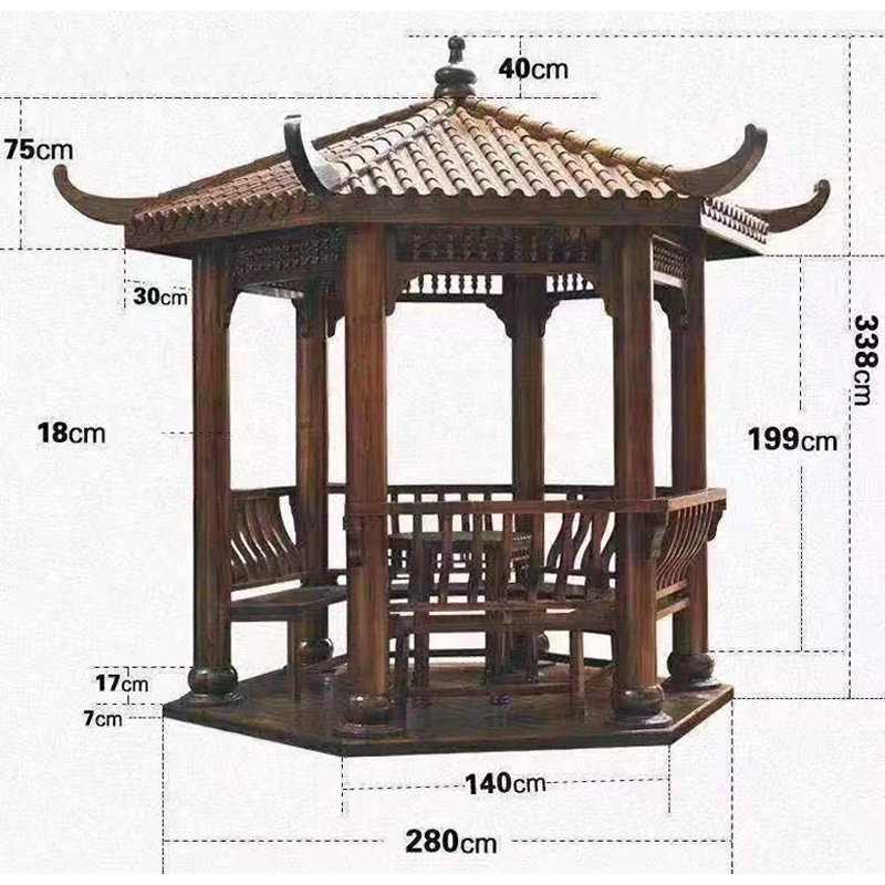 prefab chinese wood garden pavilion gazebo 2.6*2.6m for sale