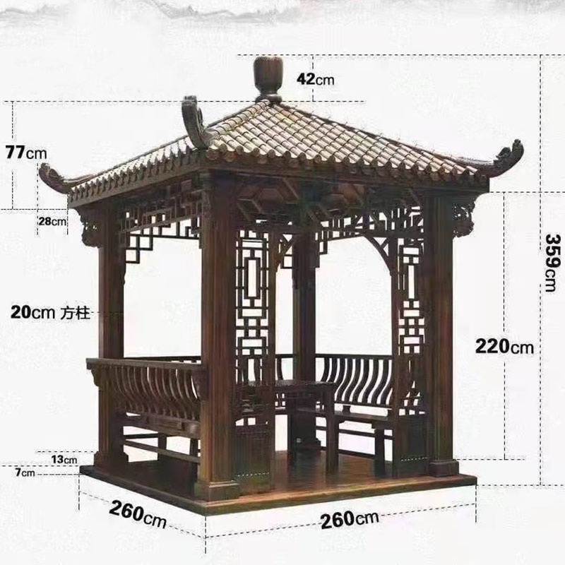 Custom hexagonal quadrangle garden wooden gazebo and Chinese pavilion for people to rest and cooling