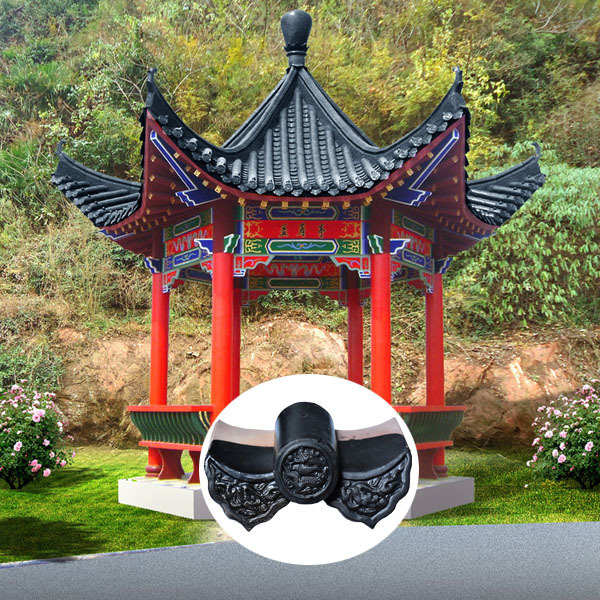 Ceramic material Black color glass roof tiles Chinese garden gazebo outdoor