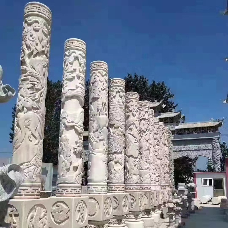 Outdoor Decorative Roman Pillars Hand Carved Chinese White Marble Stone Dragon Column