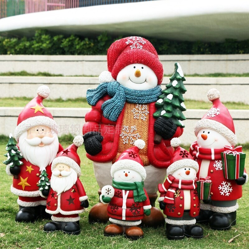 Christmas santa sleigh statue resin snowman sculpture fiberglass chrimas candy cane props for shop decor