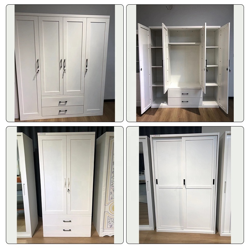 sliding door steel wardrobe for bedroom cloth storage metal wardrobe with customized print and large mirror for steel almirah