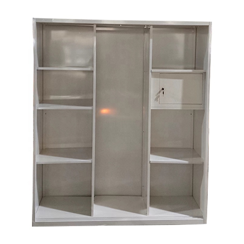 sliding door steel wardrobe for bedroom cloth storage metal wardrobe with customized print and large mirror for steel almirah