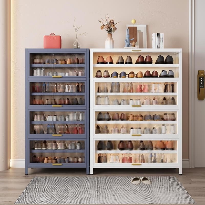 Modern shoe cabinet storage luxury living room steel storage cabinet with transparent door and shelves shoe cabinet storage