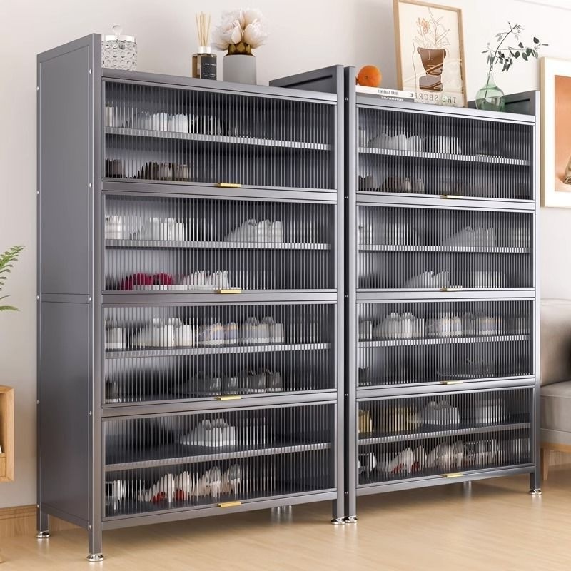 Modern shoe cabinet storage luxury living room steel storage cabinet with transparent door and shelves shoe cabinet storage