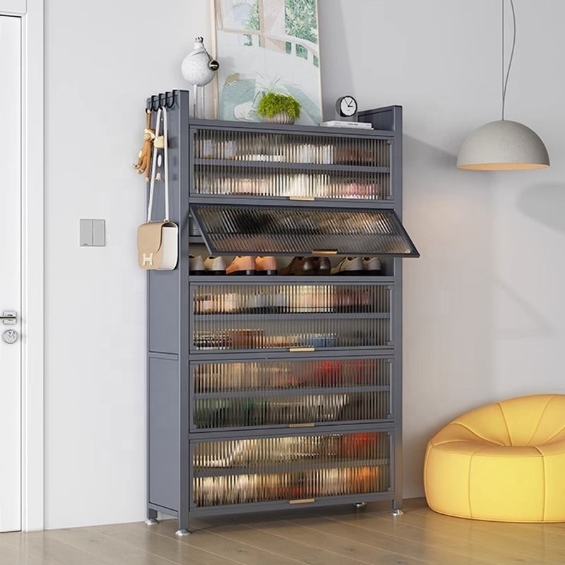 Modern shoe cabinet storage living room bedroom steel storage cabinet with transparent door cheap price rack shoes cabinet