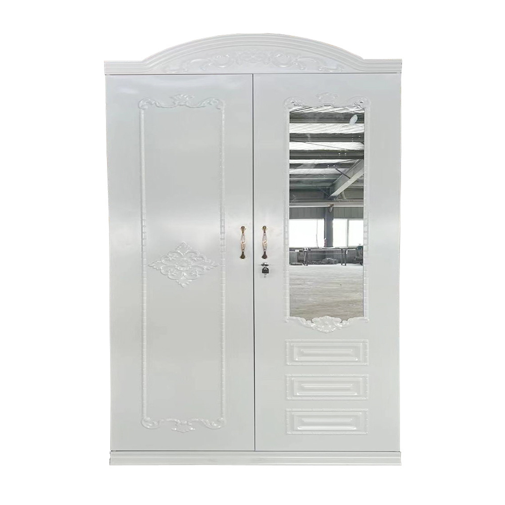 2023  steel Imprint pattern almirah 4 swing door metal wardrobe metal cabinet lemari iron Printing Wardrobe With Mirror