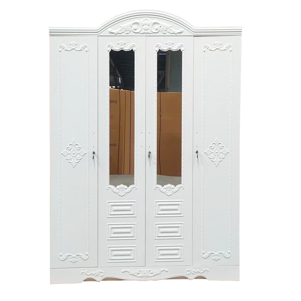 2023  steel Imprint pattern almirah 4 swing door metal wardrobe metal cabinet lemari iron Printing Wardrobe With Mirror