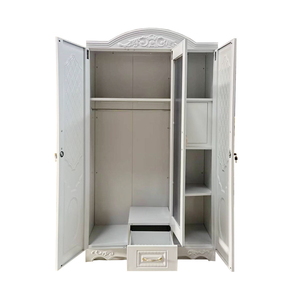 2023 steel Imprint pattern almirah 4 swing door metal wardrobe metal cabinet lemari iron Printing Wardrobe With Mirror
