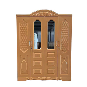 2023  steel Imprint pattern almirah 4 swing door metal wardrobe metal cabinet lemari iron Printing Wardrobe With Mirror