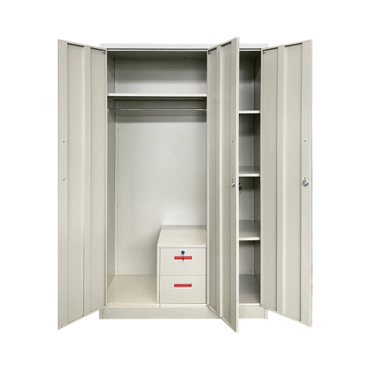 3 door wardrobe customized modern style clothes storage steel closet wardrobe