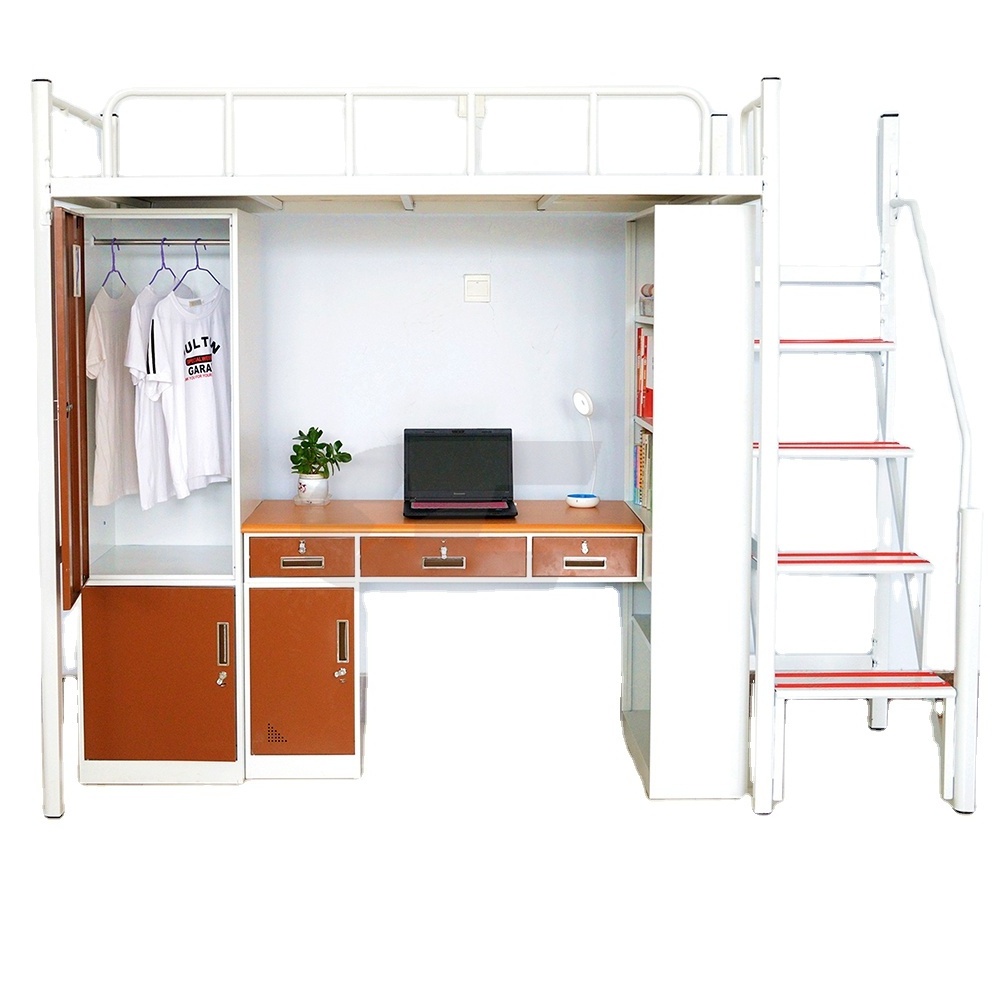 Newest Design College Student Dormitory Metal Apartment Loft Bed with Desk