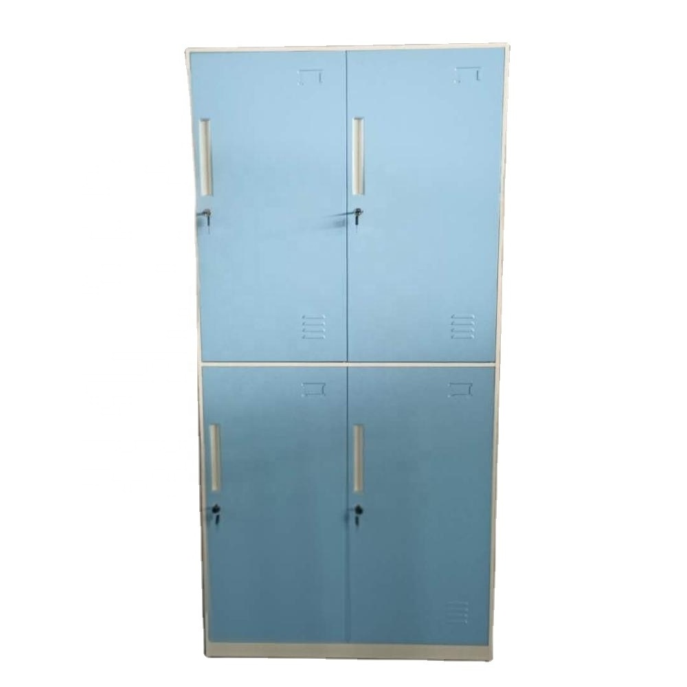 hot sale 4 Door Metal Wardrobe Steel Cabinets for Gym School Hospital Bedroom Use Office Furniture with Mirror Hanging Closet