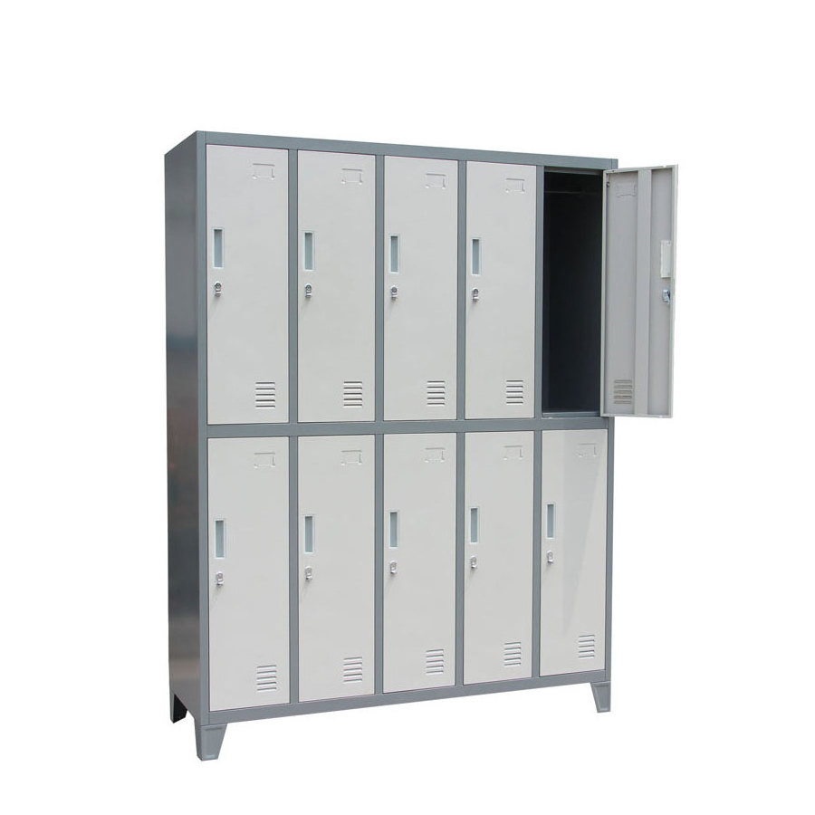 Steel  Clothes Storage Organizer 10 Doors Lockers Wardrobe 2 Tiers  Metal Cabinets Locker Closet With Standing Feet