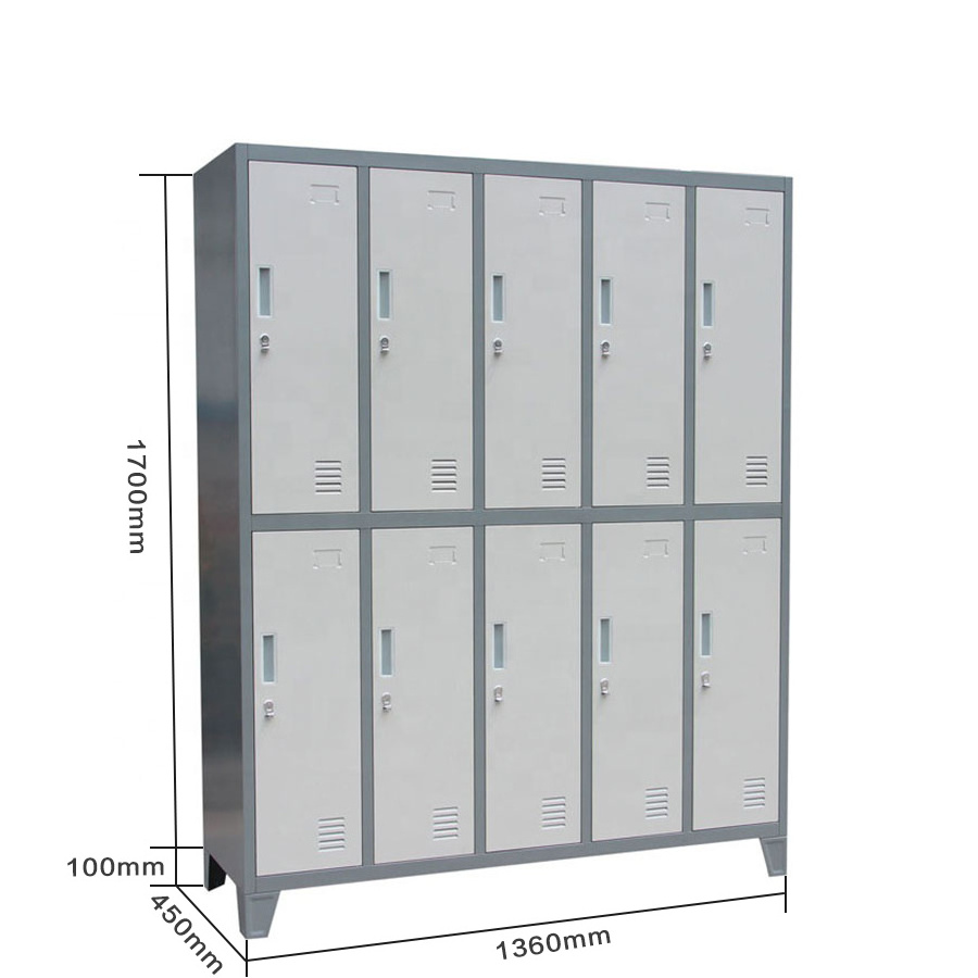 Steel  Clothes Storage Organizer 10 Doors Lockers Wardrobe 2 Tiers  Metal Cabinets Locker Closet With Standing Feet