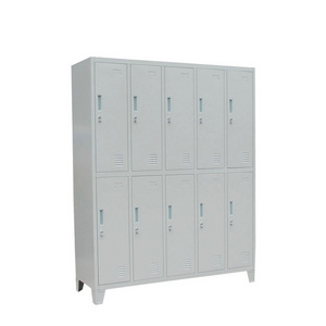 Steel  Clothes Storage Organizer 10 Doors Lockers Wardrobe 2 Tiers  Metal Cabinets Locker Closet With Standing Feet