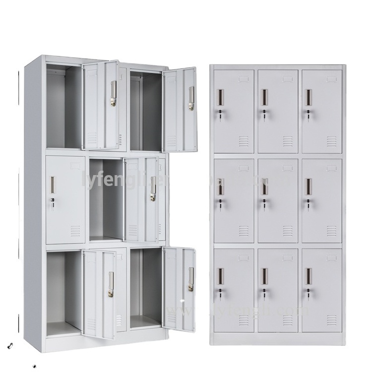 Steel Locker Metal Wardrobe Modern Wardrobes 9 Door Key Lock Pad Lock Customized for Gym Use School Factory Sale