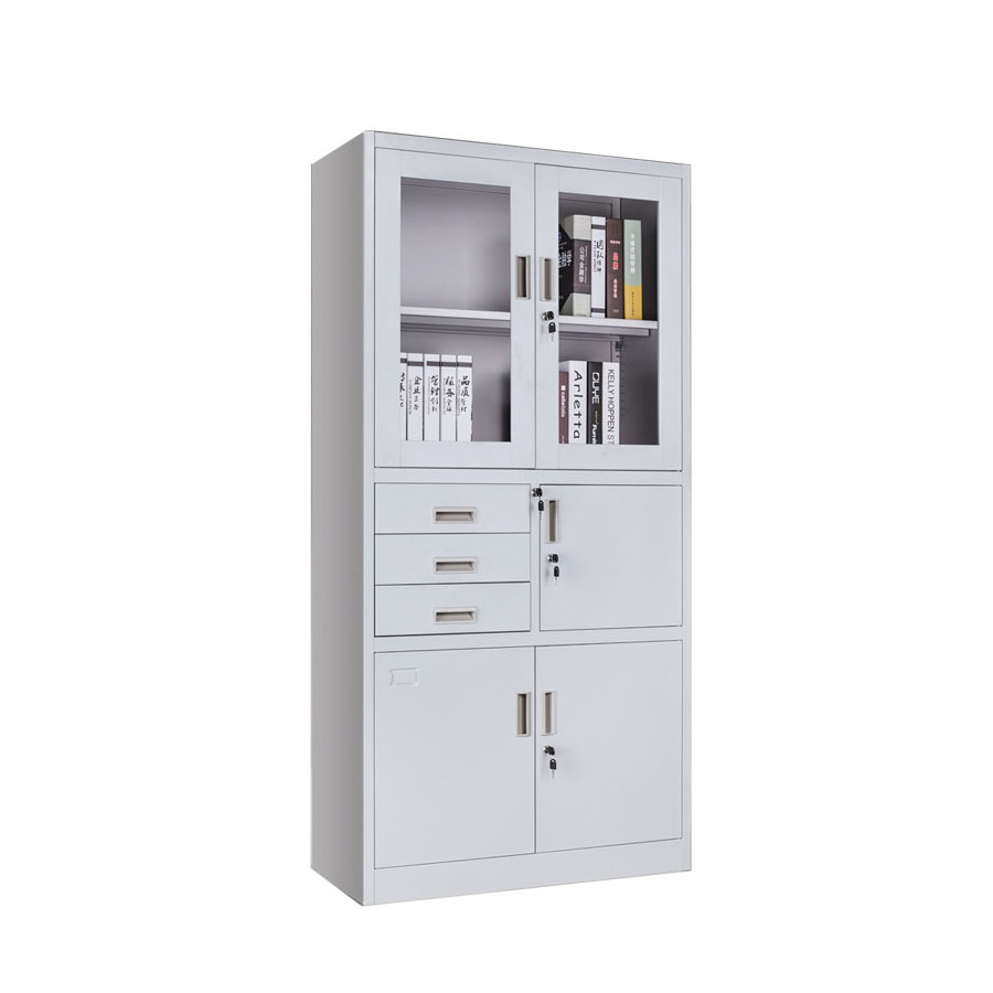 Half Swing Glass Doors Steel Filing Storage Cabinet with 3 Drawer