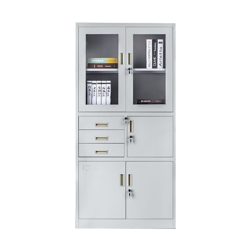 Half Swing Glass Doors Steel Filing Storage Cabinet with 3 Drawer