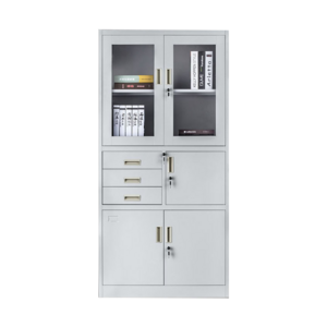 Half Swing Glass Doors Steel Filing Storage Cabinet with 3 Drawer