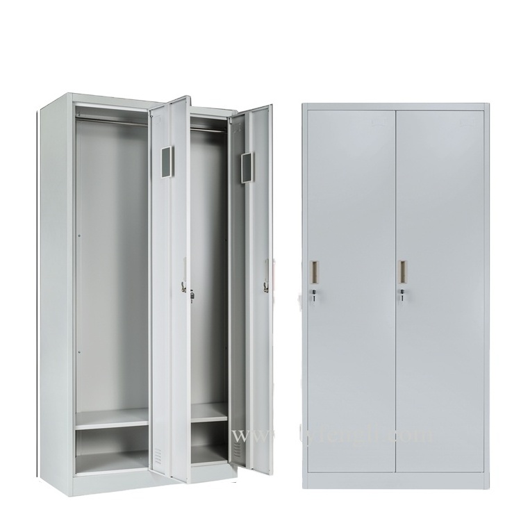 swing double 2 doors steel wardrobes furniture single person clothes hanger use stainless metal bedroom closet