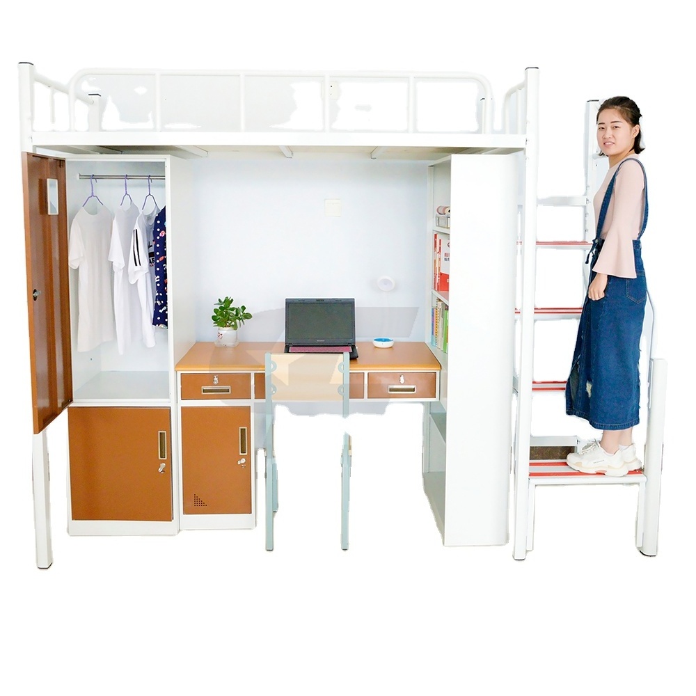 Newest Design College Student Dormitory Metal Apartment Loft Bed with Desk