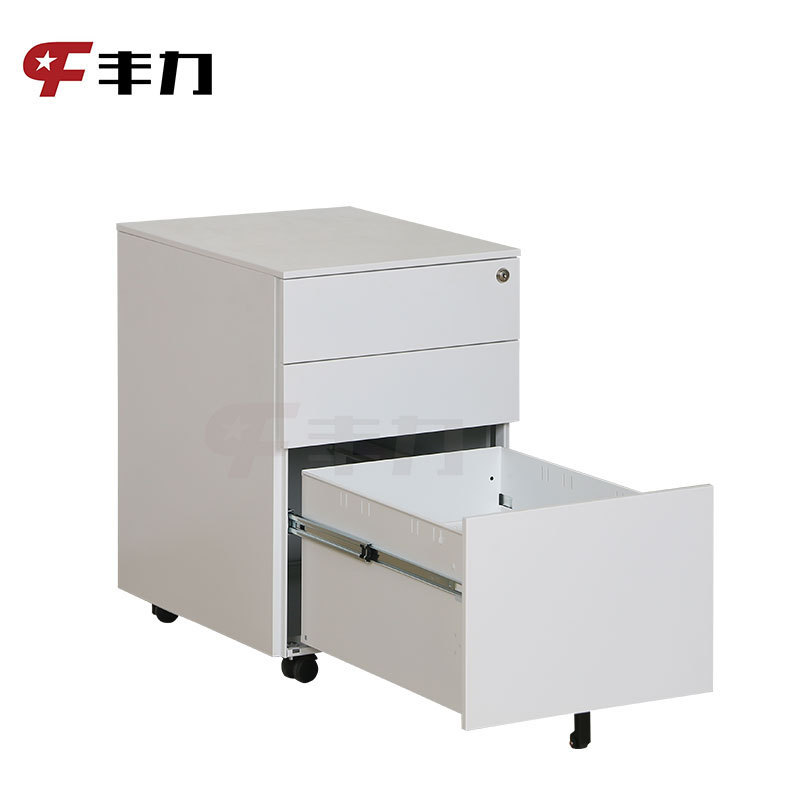 White Steel 3 Drawers Mobile Filing Cabinet Metal Pedestal Storage Cabinet with Wheels