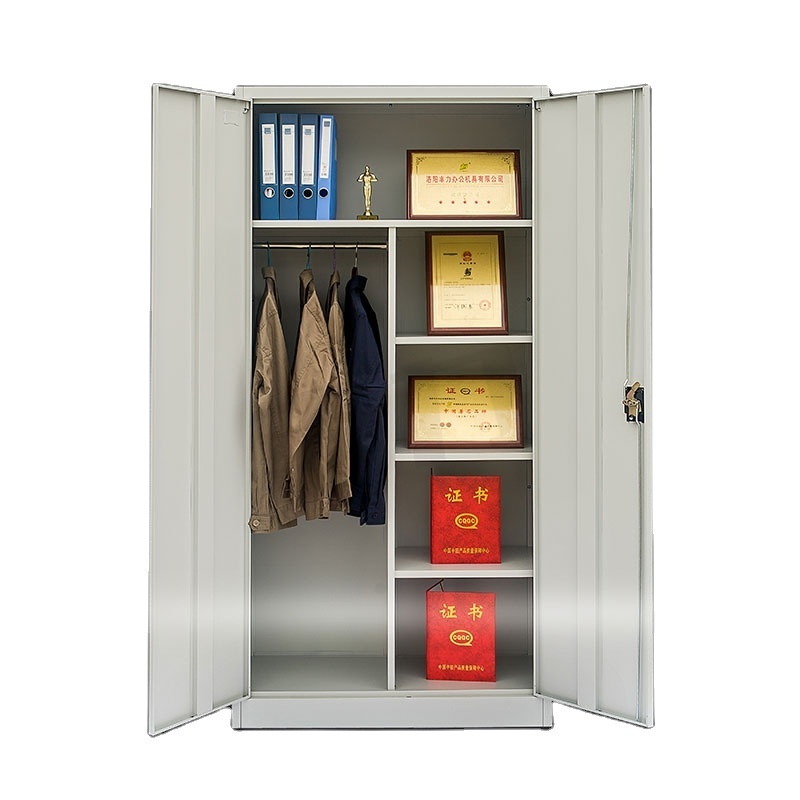 Wooden Color Design Steel Wardrobe Clothes Cabinet for Bedroom swing 2 door metal cabinet locker