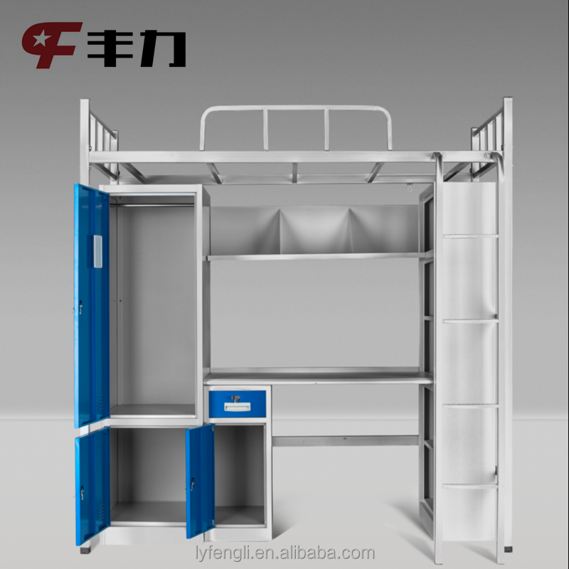 Steel bunk bed with desk and locker