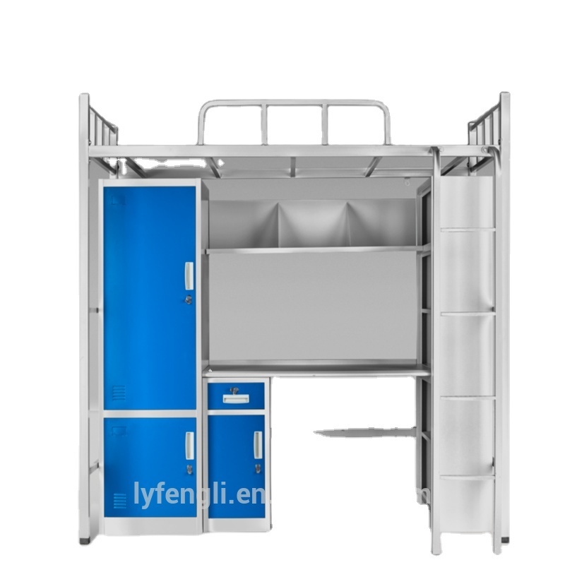 Steel bunk bed with desk and locker