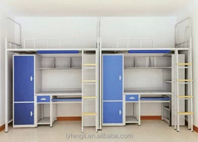 Steel bunk bed with desk and locker