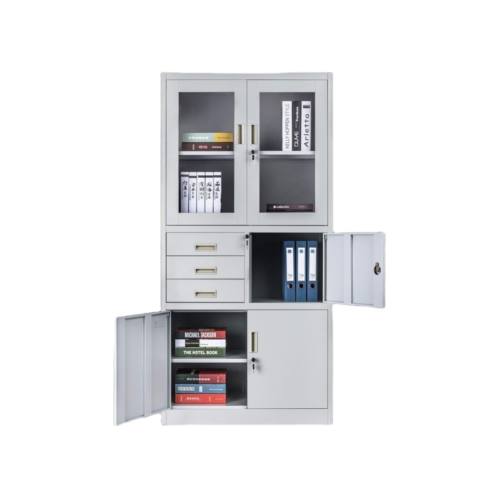 Factory sale swing glass door stainless steel file cabinet price office storage metal locker cupboard