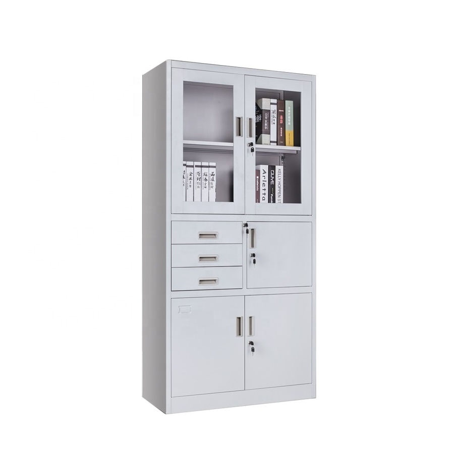 Factory sale swing glass door stainless steel file cabinet price office storage metal locker cupboard