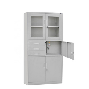 Factory sale swing glass door stainless steel file cabinet price office storage metal locker cupboard