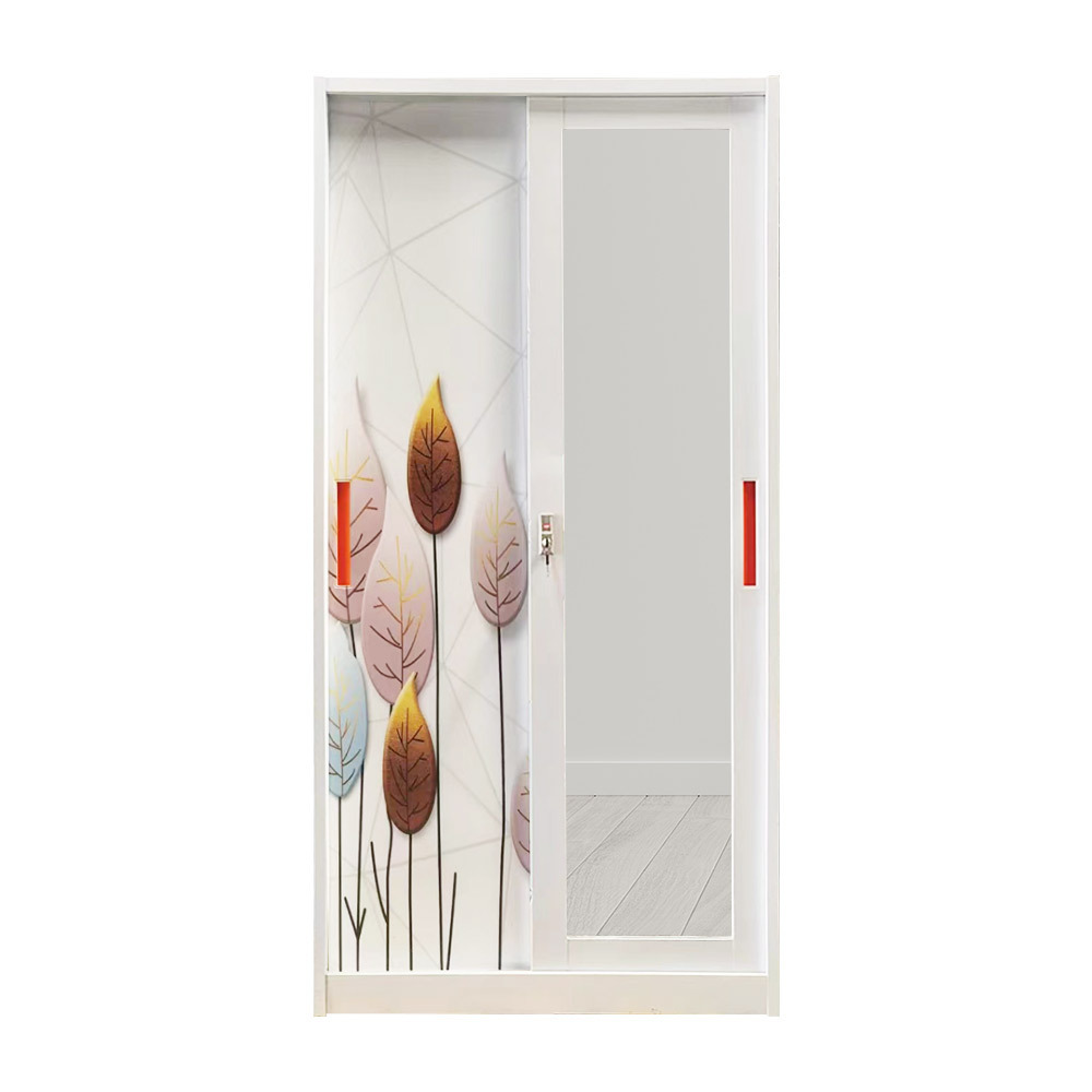 Sliding 2 Door Detachable Steel Almirah Design Printed Flower Pattern Metal Wardrobe clothes cabinet