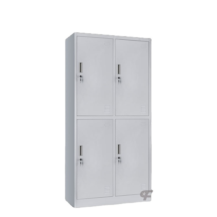 hot sale 4 Door Metal Wardrobe Steel Cabinets for Gym School Hospital Bedroom Use Office Furniture with Mirror Hanging Closet