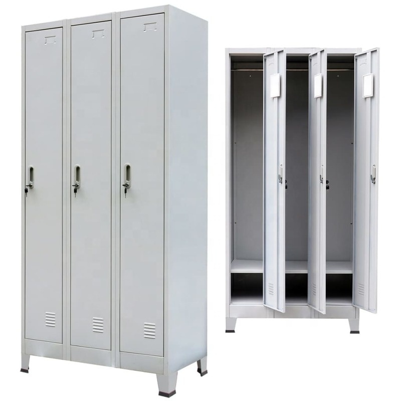 changing room 3 doors locker cabinet stainless steel 3 door steel almirah metal clothes wardrobe