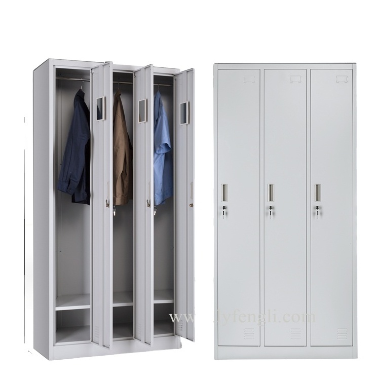 changing room 3 doors locker cabinet stainless steel 3 door steel almirah metal clothes wardrobe