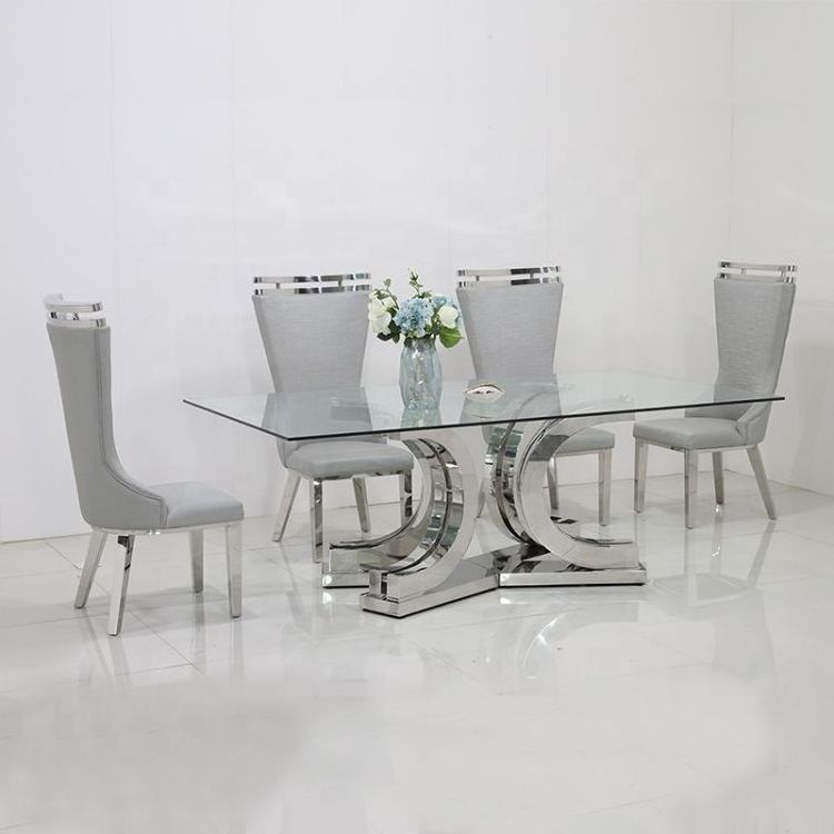 8 Dining Tables Set Countertops Italian Design Furniture Metal Large Dining Table with Glass Top or Marble Stainless Steel