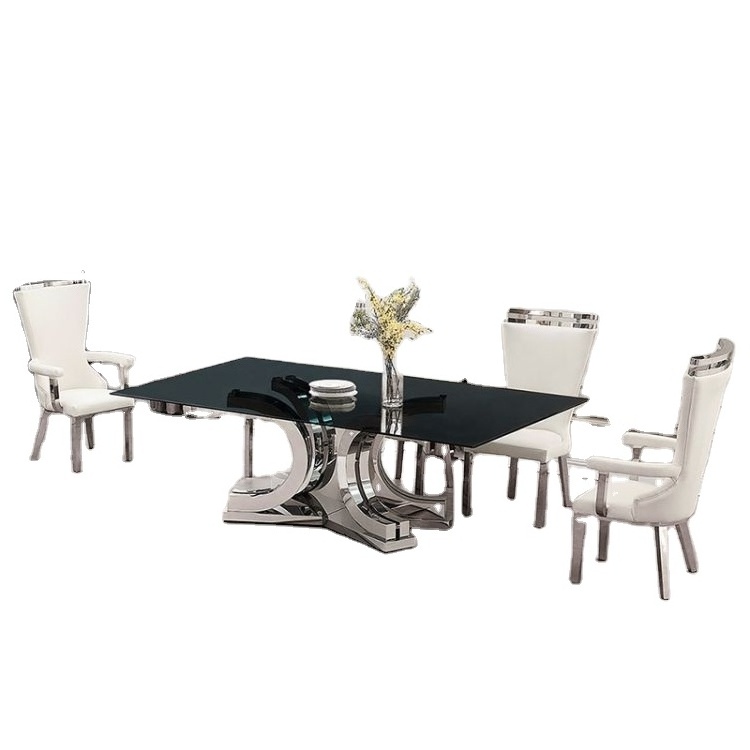 8 Dining Tables Set Countertops Italian Design Furniture Metal Large Dining Table with Glass Top or Marble Stainless Steel