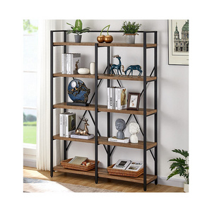 Rustic Wood Etagere Bookcase Metal Tall Book Shelf with Open Shelving Unit 5 Tier Industrial Bookshelf