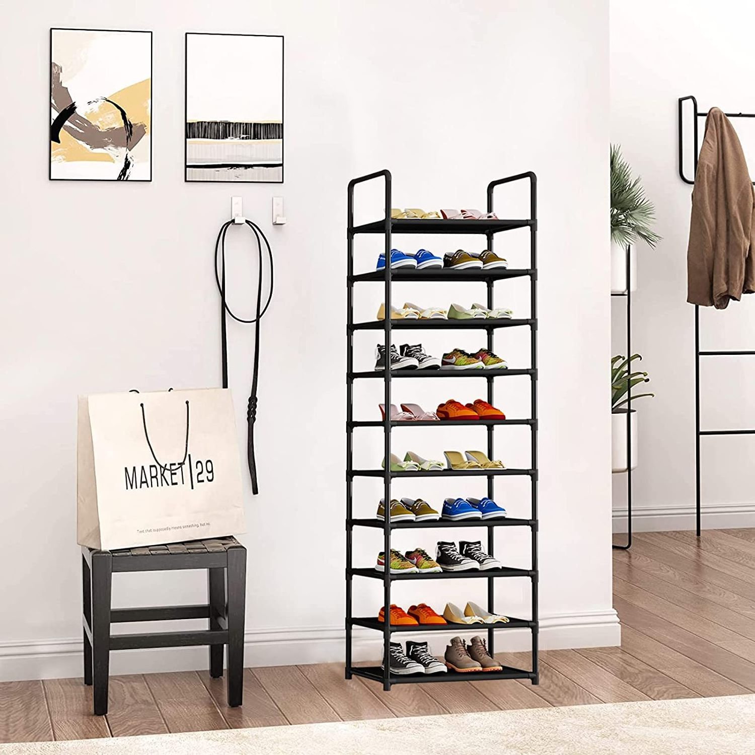 Shoe Rack 10 Tier Sturdy Tall Shoe Rack Metal Shoe Shelf Organizer Stores 17-20 Pairs for Entryway Closet