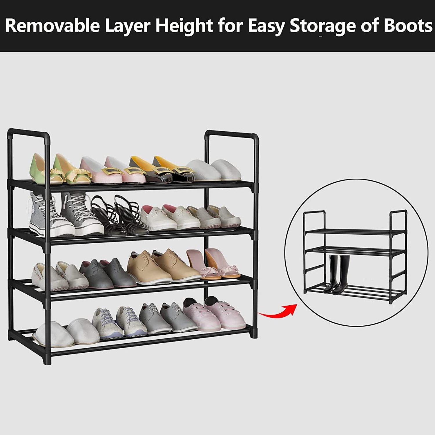 Luxury 4-Tier Metal Sturdy Shoe Organizer 20 Pairs Shoe Shelf for Entryway Closets Garage